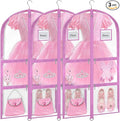 Garment Bags for Dance Costumes - 40 Inch Clear PVC with 5 Zipper Pockets (3 Pack) - Kids Dance Garment Bag for Dancers, Hanging Clothes Storage, Competitions & Travel (Clear Pink)