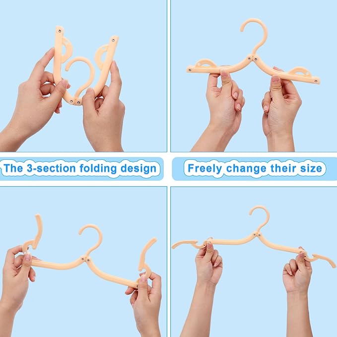 20 Pcs Travel Hangers Foldable Hangers, Portable Folding Clothes Hanger, Lightweight Folding Hanger Travel Accessories for Home School, 4 Colors with Clothesline