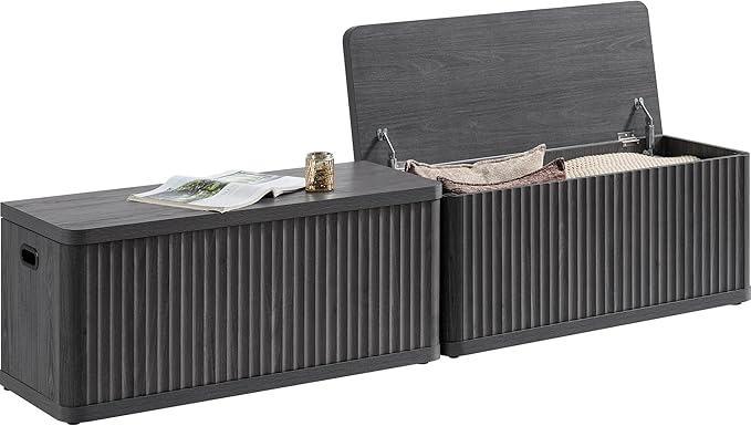 SICOTAS Storage Bench 80.4" Wide Shoe Bench with Lift Top Large Wooden Storage Chest Trunk Modern Blanket Chest with 4 Safety Hinges & Seating for Bedroom Entryway Living Room Hallway