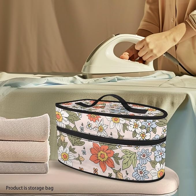 Pastoral Style Iron Portable Storage Bag for Travel or Storage Daisy Rose Iron Storage Case with Zipper Closure