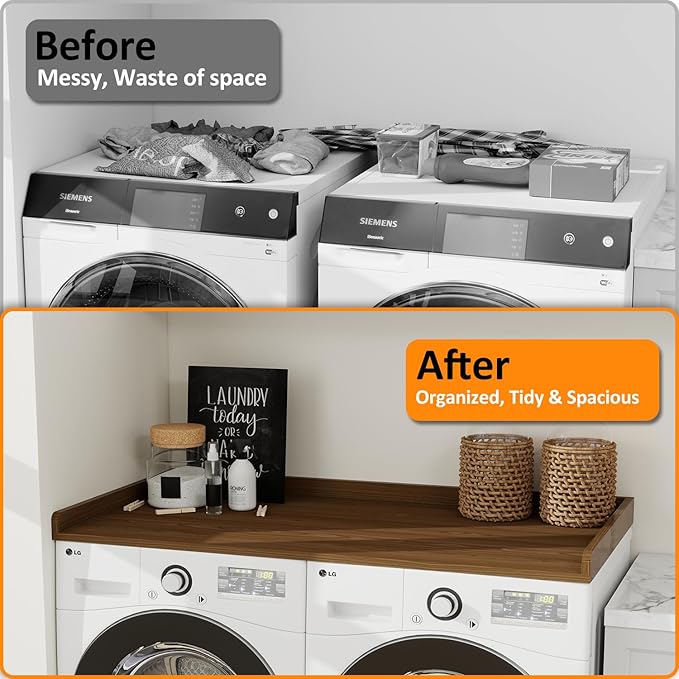 Washer Dryer Countertop, 54" Width * 27.4” Depth Washer and Dryer Covers for The Top for Laundry Room Organization, Washer and Dryer Countertop Shelves, Walnut