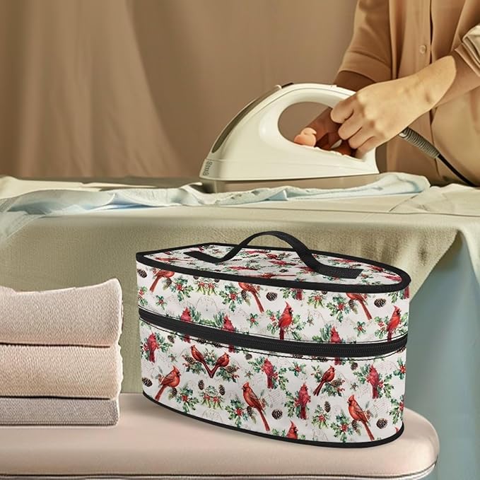 Christmas Steam Iron Storage Bag Fits for Accessories Travel Irons Decorative Cute Clothes Iron Storage Case with Zipper Closure, Cardinal Bird Nut