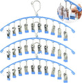 3Pack Legging Organizer for Closet,Upgrade Skirt Pants Hangers with Clips, Metal Yoga Pants Hangers 10 Clips,Space Saving Closet Organizers Rubber Coated Organizers Leggings Hanger(Blue)