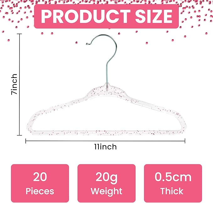 CONCEPTS 40 Pack Baby Hangers Kids Acrylic Non Slip Glitter Clothes Hangers for Toddler Infant Newborn Closet Organizer Small Hangers for Baby Clothes Pants Shirts Space Saving Nursery