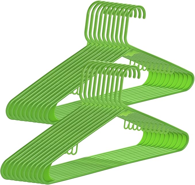 Plastic Hangers 20 Pack, Durable Tubular Hanger and Clothes Hangers, Non-Slip Slim Space Saving, Adult Standard Hangers Ideal for Jackets, Suits, Dress, Trousers, Coats（Green）
