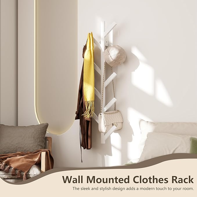 Coat Rack Wall Mounted - 9 Hooks, Coat Hooks for Wall, Modern Metal Coat Tree for Hats, Jackets, Bags, Entryway Bedroom-White (Height 37.8")