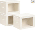 Storage Bins with Lids, 3 Pack Large Storage Cubes with Window, Closet Bins with Lids & Handles, Fabric Box for Organizing Clothes, Towels, Books, Beige