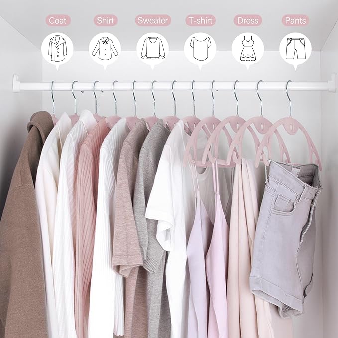 IEOKE Velvet Hangers 50 Pack: Felt Clothes Hangers Heavy Duty Shirt Sweater Hangers No Shoulder Bump Non Slip Slim Thin Coat Hangers for Closet - Pink Multi