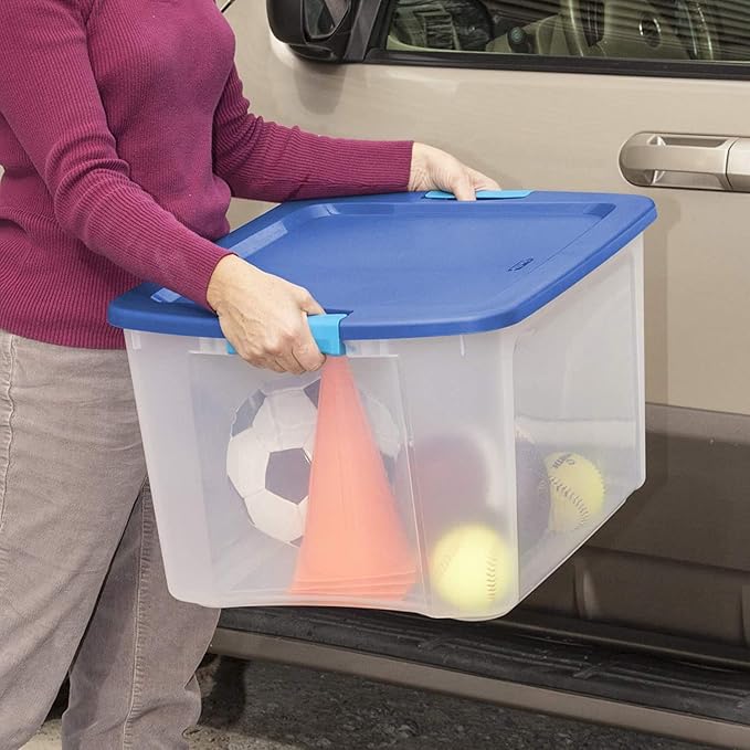 Sterilite 72 Qt./18 Gal. Latching Storage Bin with Clear Base - True Blue