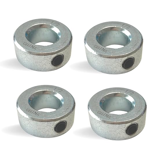 (4-Pack) 1/2” Bore Solid Steel Shaft Collars with Zinc Plated Coating - Durable Shaft Collars Suitable for Machinery and Industrial Use