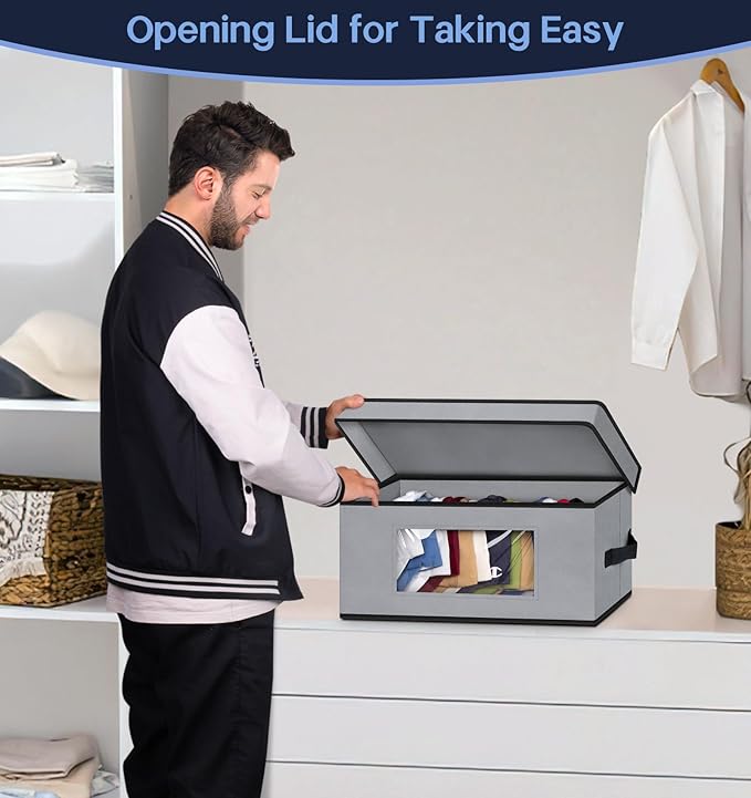 SLEEPING LAMB Stackable Hat Organzier for Baseball Caps, 2 PCS Hat Storage Boxes for Closet Hold 30 Caps with Cardboard, Grey