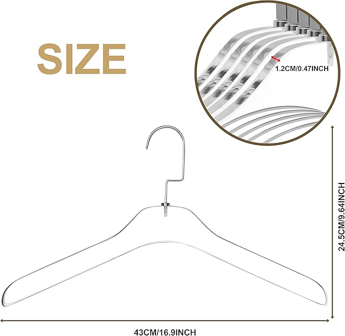 Quality Clear Acrylic Lucite Coat Suit Hangers, Stylish Clothes Hanger with Silver Hook - Coat Hanger for Dress, Suit - Closet Organizer Adult Hangers Gloss Silver/Chrome, 50 Pcs