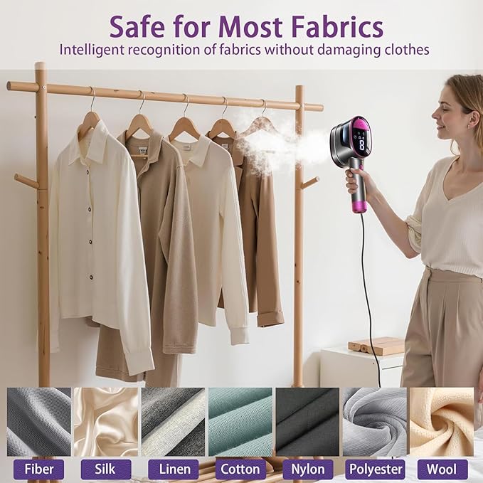 Travel Clothing Steamer, 1200W Handheld Portable Clothing Wrinkle Remover, 3+1 Steam Adjustable Intelligent Home Iron, 20S Preheating, 7 Hole Steam Outlet, Essential for Home, Travel & Dorm (Purple)