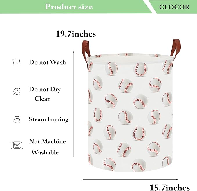 CLOCOR Kids Laundry Basket,Waterproof Baby Boys Nursery Hamper,Collapsible Fabric Storage Container,Toys Bin,Room Decor,Gift Basket（Baseball
