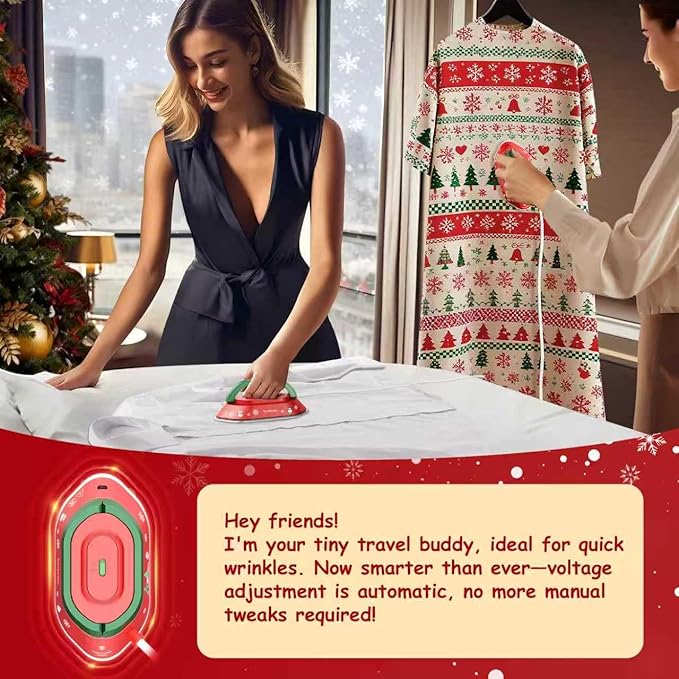 Newbealer Travel Iron, Global Voltage 100-240V, 302℉ Mini Dry Iron for Clothes (No Steam), Max 300W, 60s Heat Up, 0.8lb Lightweight Gift (Classic Red with Hard Case)