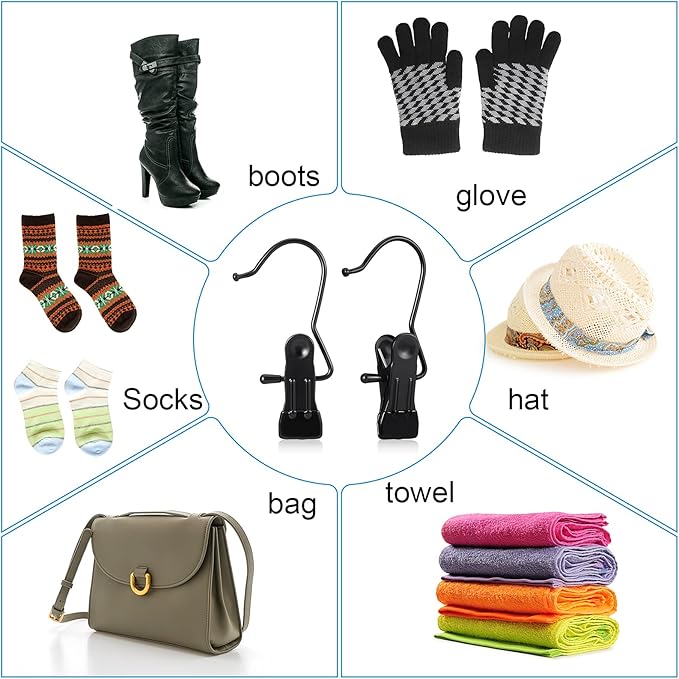 Hotop 48 Pieces Boot Hanger Clips for Closet, Laundry Hanging Hooks Heavy Duty Clips Boot Holder Portable Single Hooks Space Saving for Pants Jeans Clothes Hats Tall Towels (Black)