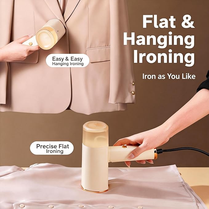 Handheld Garment Steamer for Clothes, 1500W Fabric Steamer 168ml Larger Tank & No Leak Design 15S Fast Heat-up, Quick Wrinkle Remover Strong Penetrating Steam for Home, Office (ONLY FOR 120V)