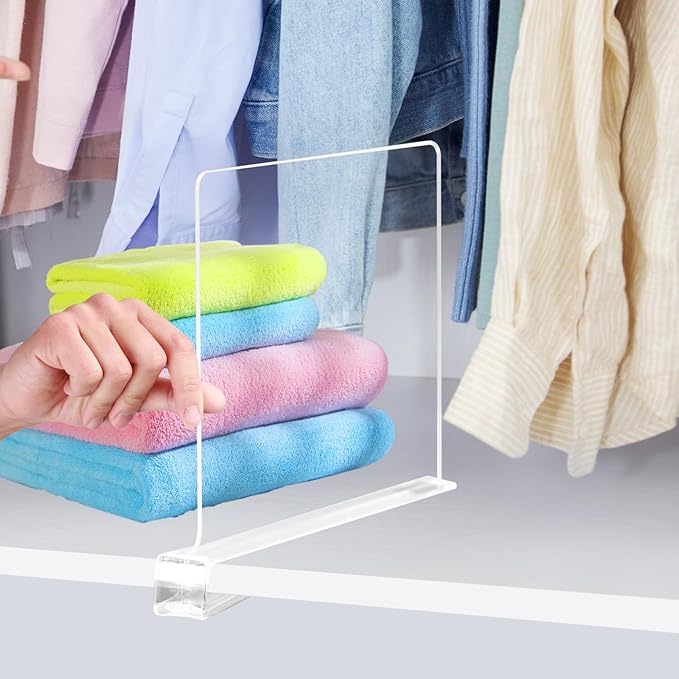 Shelf Dividers 12 Pack Acrylic Shelf Dividers for Closet Organization, Clear Acrylic Shelf Divider, Adjustable Acrylic Separator Bag Closet Divider Bookshelf Divider (11” x 8”)