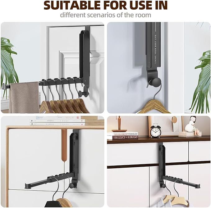 Portable Folding Clothes Drying Rack Over The Door Hooks Hanger Retractable Towel Racks Space Saving Hanging Storage Hanger Laundry Rack for Travel, Behind Back of Door, Bathroom, Coat, Bag