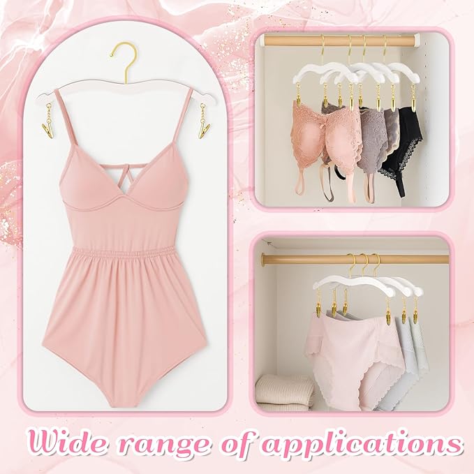 15 Pack Lingerie Hangers with Gold Metal Clips Bralettes Bikini Plastic Hangers for Bras Tank Tops Bralettes Dress Skirt Shorts Pants Women Clothing