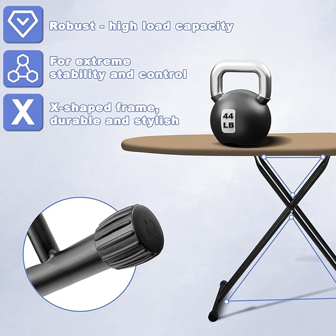 Ironing Board, Compact Ironing Board 13x43 Ironing Area with Extra Thick Heavy Duty Padded Cover, Stable Structure, Easy to Fold,Iron Mat, Brown