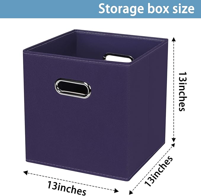 Fabric Cubby Storage Bins，13x13x13 Inches ，Cube Organizer Bins Foldable Storage Bins with Dual Handles Fabric Organizer Bins and Basket Storage Box，Set of 3 ，Navy Blue