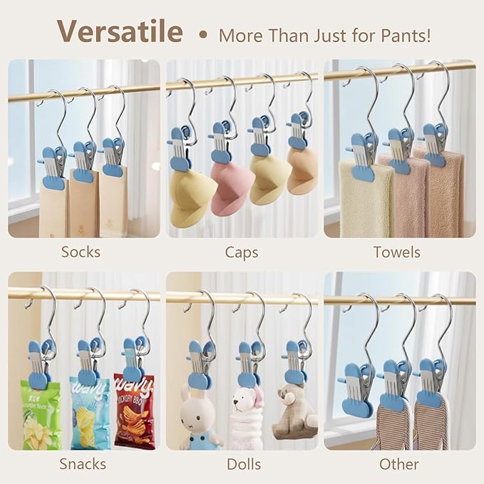 POZEAN Wider Leggings Hangers for Closet 20 Pack, Metal Pants Hangers with Clips, Non-Slip Skirt Boot Jeans Hanger, Stackable Closet Organizer Space Saving Blue