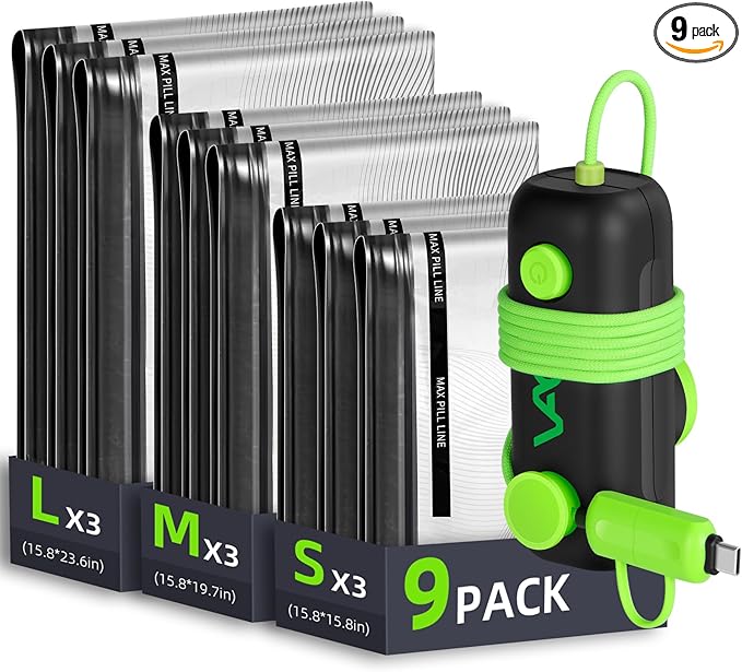 Vacuum Bags for Travel - USB Electric Pump, 9 Pack Carry-on Size Vacuum Seal Bags for Clothing - Space Saver Vacuum Storage Bags for Luggage, Travel Essentials.