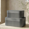 Decorative Storage Boxes with Lids – Set of 2 Beautiful Fluted Cardboard Organizer Bins for Your Home Bookshelf Decor to Safely Store Your Documents, Memory Box Items and Other Keepsakes in Style