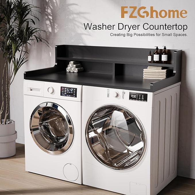 2-Tier Washer Dryer Countertop 54" x 27.55" Washer Dryer Topper for Laundry Room Organization, Large Countertop Cover with Non-Slip Pad Black