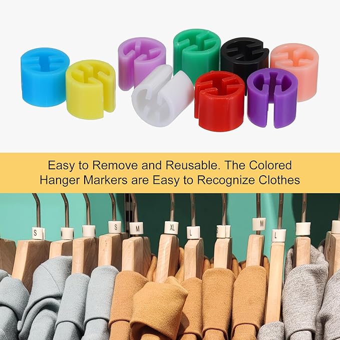 MECCANIXITY Clothes Hanger Marker 4XL/3XL/2XL/XL/L/M/S/XS/XXS Size Tag Fit 3.5mm Rod for Garment Clothing Color Coding, Pack of 290