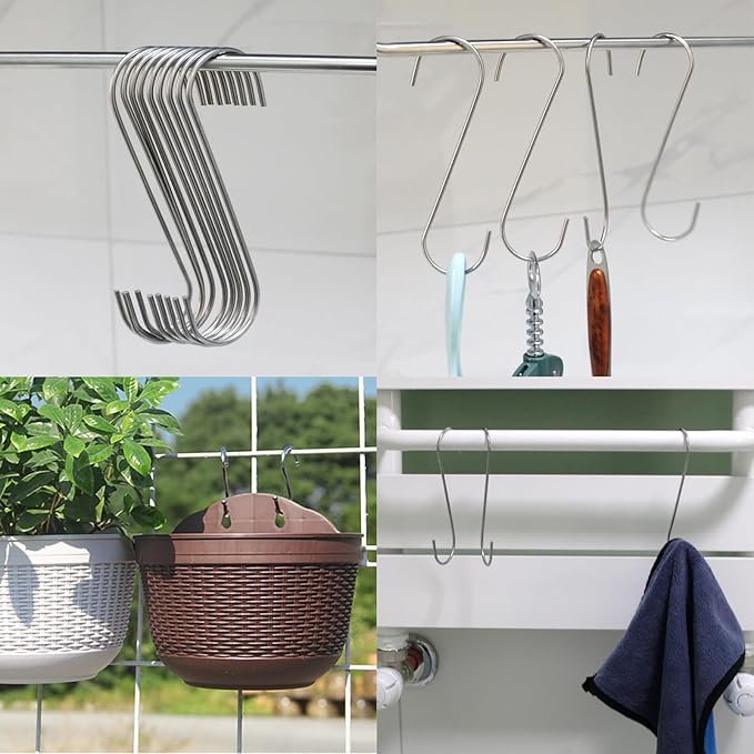 20-Pack S Hooks - Stainless Steel Heavy Duty S Hooks for Hanging pots, Pans, Plants, Coffee Mugs, Towels in Kitchen and Bathroom, Coat, Bag, Work Shop, Perfect Rack Hooks