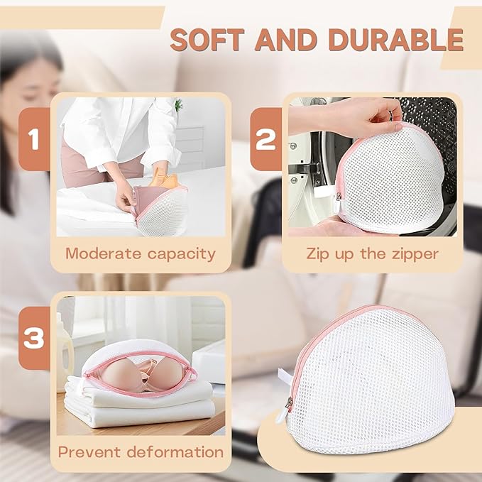 3PCS Bra Washing Bag,Bra Bag for Washing Machine,Mesh Wash Bag for Bras with Zipper,Large Laundry Bag for Bras Women Lingerie