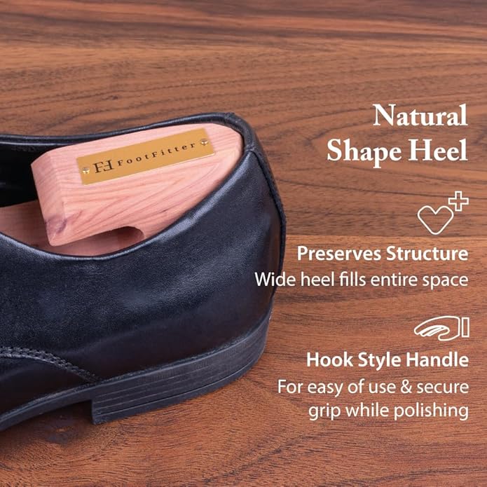 FootFitter Men’s Cedar Shoe Trees, Full Block, Wide Heel, Aromatic Moisture‑Absorbing Shoe Shaper, Premium USA Cedar (LE11)