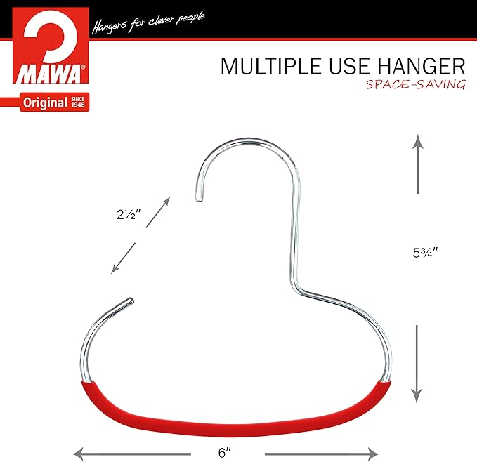 Mawa Scarf, Shawl, Belt, and Accessory Organizer, Non-Toxic Metal Hanger with Grip Coating, Easy Access Open Hook, Model G-1 Space Saving Design, Set of 40, Red