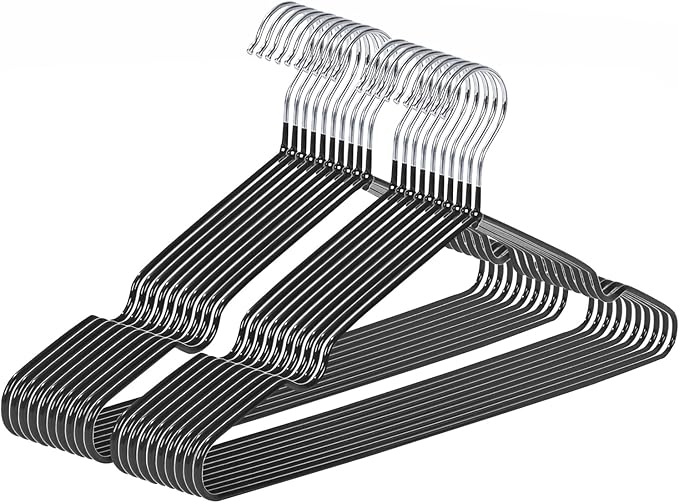Ultra-Thin Metal Hangers, 20 Pack Non-Slip PVC Coated Space Saving Clothes Hangers for Closet, 16 inch Wide for Suits, Dresses, Jackets（Black）