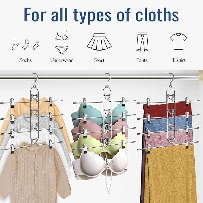 Pants Hangers With Clips, Newly Upgraded Detachable Space Saving Hangers for Skirts, Shorts & Trousers with Non slip clip,Heavy Duty Skirt Hangers - Hanging Closet Organizer And Storage,Patent Pending