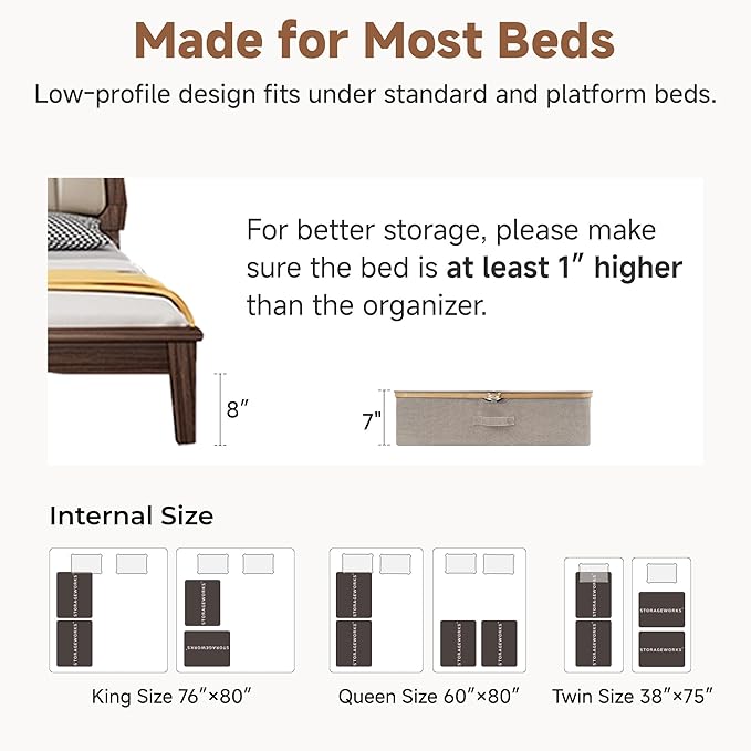 StorageWorks 2-Pack Underbed Storage Box with Bamboo Frame, 42L Flip-Top Under Bed Container for Blankets, Bed Sheets, Coverlets and Towels, Taupe