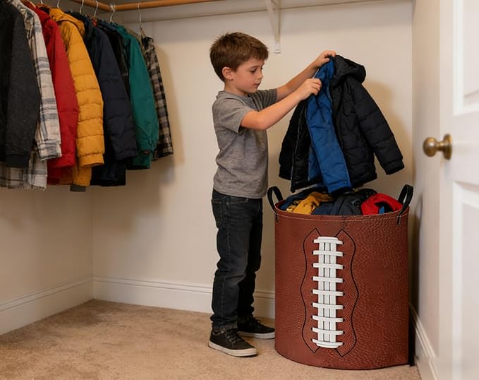 Kids Laundry Basket Football Hamper for Nursery Hamper Cute Kids Storage Bin Room Decor for Home(Football)