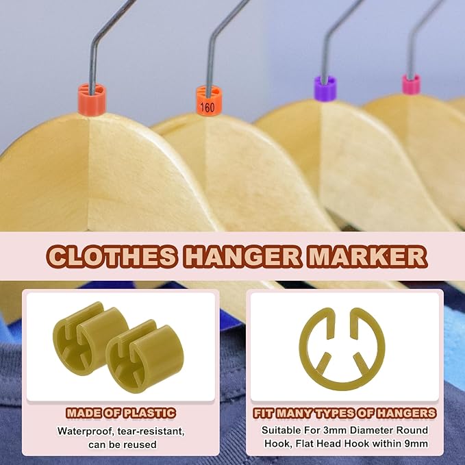 PATIKIL 300 Pcs Clothes Hanger Marker Blank Plastic Garment Tags Size Hanger Markers Fit 3mm Rod for Garment Color Coding Snap Labels Accessories, Khaki