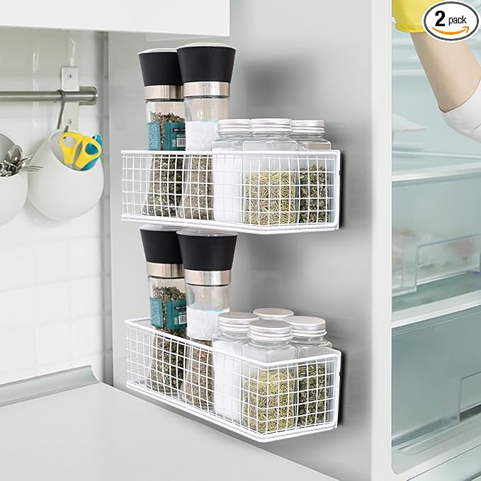 2 Pack Magnetic Basket Organizer Magnetic Baskets for Refrigerator Magnetic Storage Bin Baskets Magnetic Shelf Baskets for Home Kitchen Fridge Pantry Office Holds