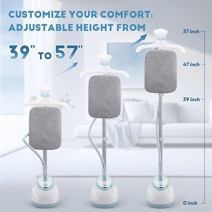 CGOLDENWALL 2-in-1 Standing Garment Steamer for Clothes with Flat & Hanging Iron Options, Powerful Wrinkle Remover, 1-Hour Continuous Steaming, Includes Garment Hanger, Ironing Board, and Gloves