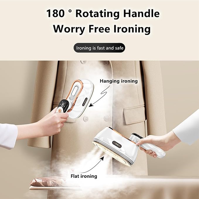2 In 1 Portable Ironing Machine, Handheld Clothing Steam Iron, 1200W +15 Seconds Fast Heating,180°Rotation, LCD Display Ironing Mode, 7-Hole Pressurized Steam