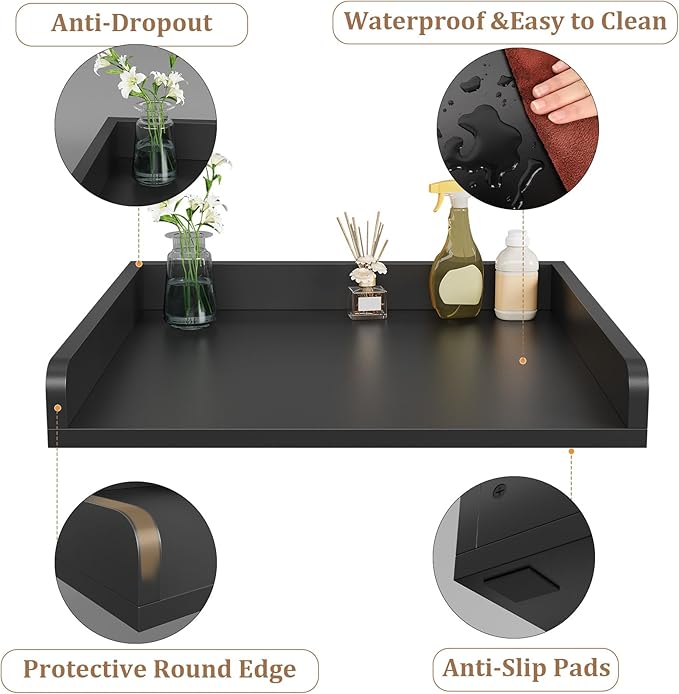 Washer Dryer Countertop, 23.62" D x 23.62" W x 3.15" H, Countertop for Washer and Dryer with Non-Slip Pads and Round Corner Edge Rails, Laundry Room Organization(Black)