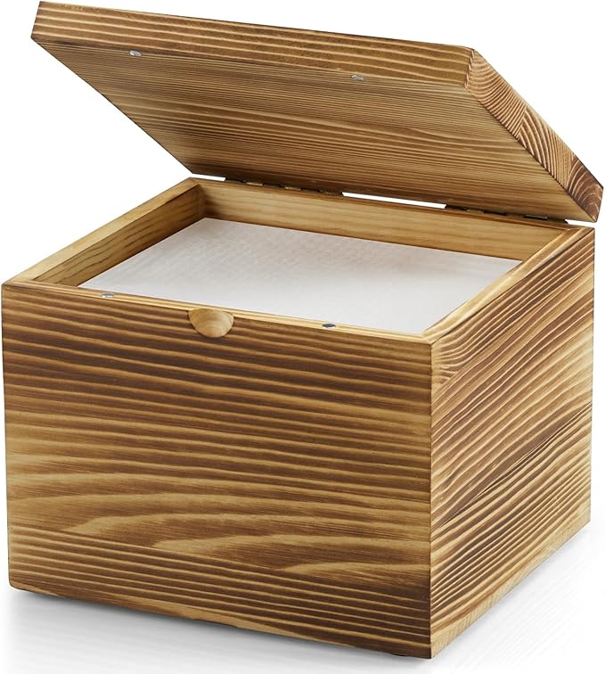 Disposable Face Towel Holder, Burnt Wood Box Compatible with Clean Towels XL(NOT Included), Black Container for Cleansing Facial Dry Wipes, Face Towelettes Bathroom Counter Storage