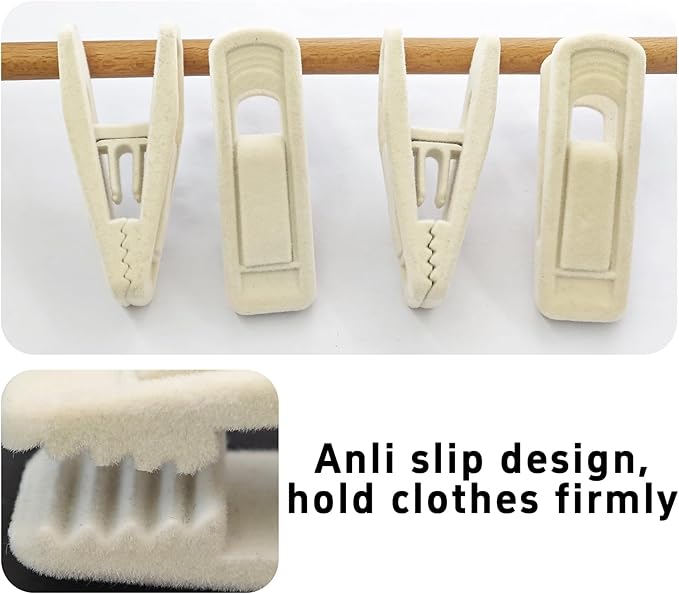20PCS Velvet Hanger Clips, Non-Slip Velvet Clips Strong Finger Clips Clothes Clips Pants Hangers Clips, Ivory