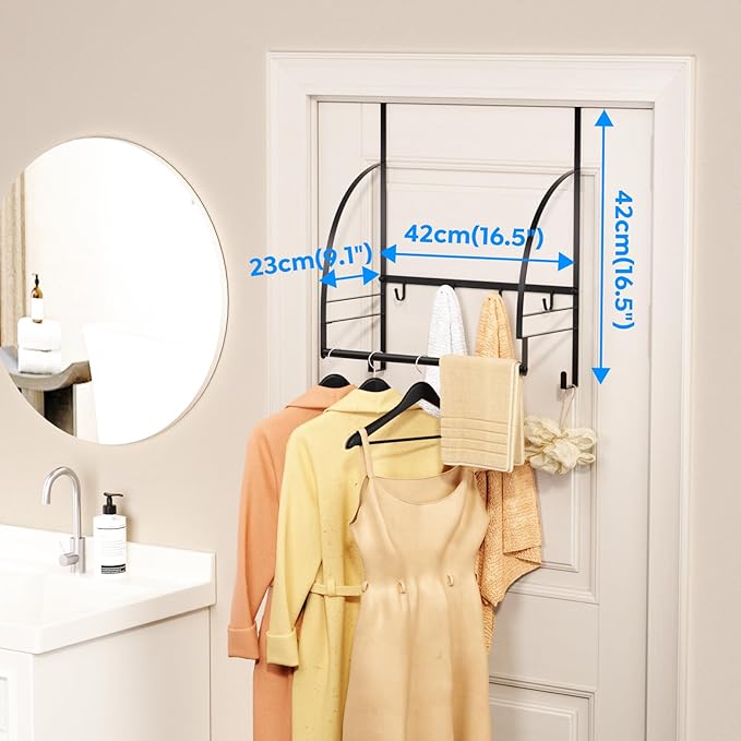 Over The Door Clothes Hanger Drying Rack, Over Door Drying Rack Hooks for Hanging Towels, Coats & Clothes, Door Hanger Organizer Storage for Bathroom Bedroom Laundry Dorms Washroom (Black)