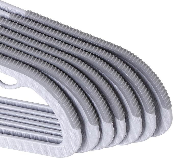 Nouva Heavy Duty Plastic Clothes Hangers 50 Pack - Non-Slip Design 0.24 Inches Thick,360° Swivel Hook Space Saving Organizer Coat Hanger for Bedroom Closet,Shirts,Pants,Grey