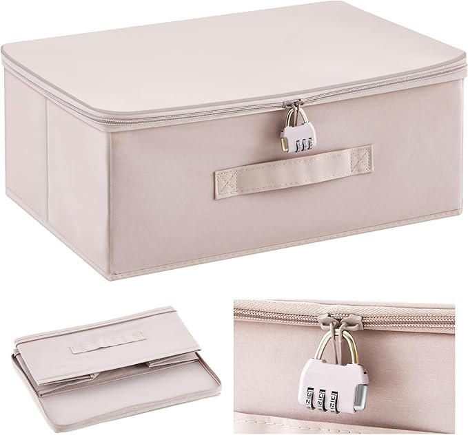 Discreet Lockable Toy Bag Storage Organizer Toy Bag Storage Bins Case with Zipper Lid for Women and Men Clothes Container(Light Purple,15 x 10 x 6.3 Inch)