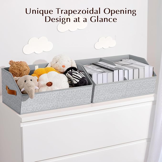 Closet Organizers and Storage Bins - 6 Pack Collapsible Divided Trapezoidal Cube Storage Bins Baskets with Orange Handle for Organizing Clothes Blankets, Toys, Books, Towels(Ant Gray)